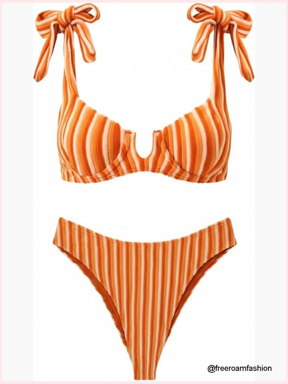 Underwire Bikini Set Terry Cloth High Leg Retro Striped Swimwear